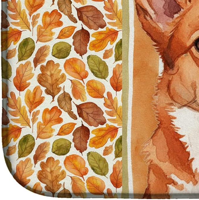 Caroline's Treasures Red Cardigan Welsh Corgi Heirloom Fall Dish Drying Mat Absorbent Dish Drying Mat Pad for Kitchen Counter Dish Drainer Mat for Countertop, 14 x 21", Multicolor