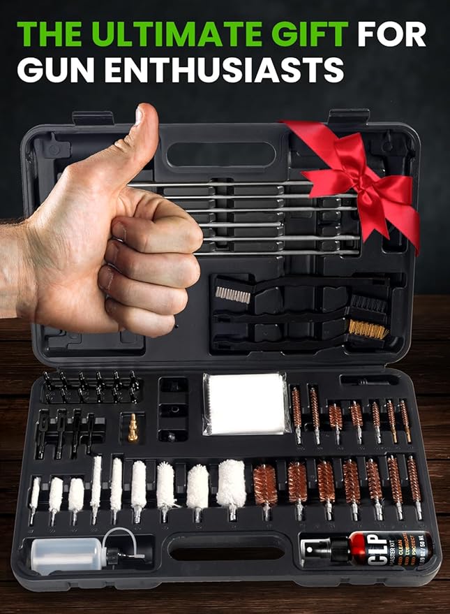 Universal Gun Cleaning Kit for All Guns - Portable Gun Cleaning Kits for Handguns and Rifles, Shotgun, Airsoft - Incl. Stainless Steel Rods, Brass Jags, Gun Cleaning Patches, Cleaning Swabs