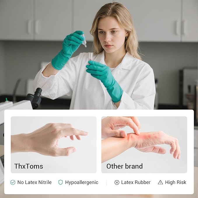 ThxToms 5 Pairs Nitrile Chemical Resistant Gloves, 15mil,13", Reusable Latex Rubber Free Heavy Duty Gloves, Acid Alkali Oil Protection, Industrial Use and Household Cleaning, Non-Slip, Small
