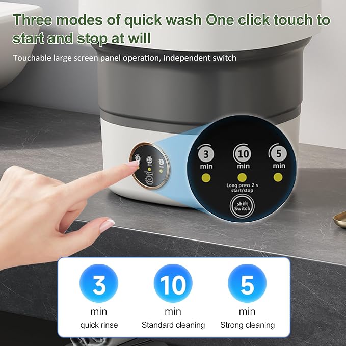 Portable Washing Machine 20L —Small Foldable Washer with Spin Basket | 3 Mode Deep Clean — Mini Laundry Machine for Travel, Dorms, Camping, Ideal for Baby Clothes, Underwear, Socks Gray