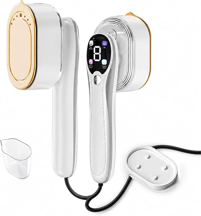 Handheld White Garment Steamer & Iron 2-in-1, Fast 10s Heat-Up Portable Clothes Steamer with LED Display, 4 Smart Modes & Leak-Proof Design – White Travel and Home Wrinkle Remover