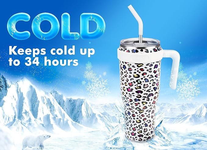 Zenbo 50 oz Tumbler With Handle,Lid and Straw | Stainless Steel Insulated Tumbler, Keeps Drinks Cold up to 34 Hours, Fit in Car Cup Holder, Dishwasher Safe and BPA Free