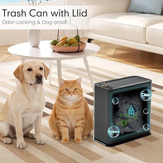 Bathroom Trash Can with Lid 13 Liter/ 3.5 Gallon Dark Gray Trash Can with Pop-Up Lid Bedroom Trash Can Small Garbage Can with 150 Counts Trash Bags for Small Bathroom Bedroom Office