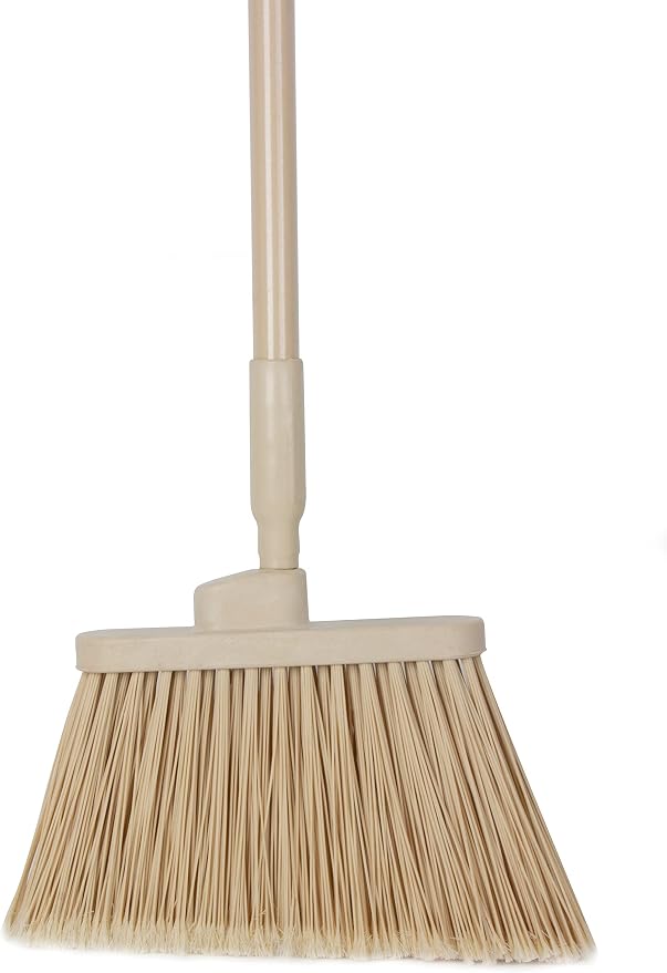SPARTA 41082EC25 Plastic Color Coded Broom, Flagged Bristles, Long Broom With Angled Head For Large Debris, 56 Inches, Tan