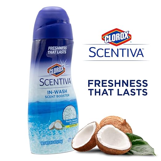 Clorox Scentiva Scent Booster Beads Laundry Freshener, Pacific Breeze and Coconut - In-Wash Fragrance Booster for Clothes, Towels, and Linens, Odor Eliminator, Long-Lasting Fresh Scent, 9.7 Oz