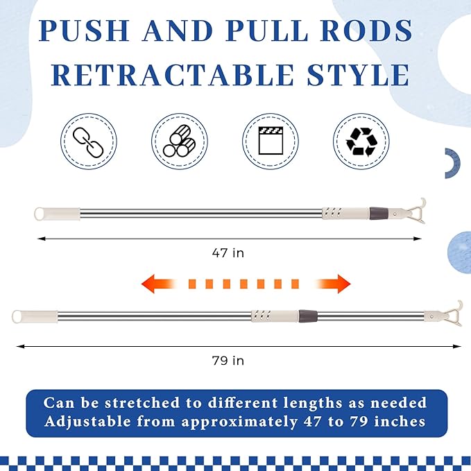 Reallnaive 1 Pack Telescoping Skylight Pole with Hook up 47 to 79 Inch Wand for Blinds Tension Rod Blinds Shades Stainless Steel Adjustable Curtain Pull Wand for Skylight Cordless Window (Beige)