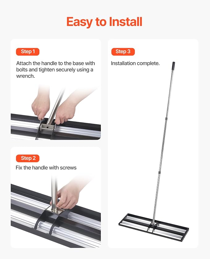 VEVOR Updated Lawn Leveling Rake with Roller, 48'' x 10" Stainless Steel Lawn Leveler with 83.9'' Adjustable Handle, Heavy Duty Yard Leveling Rake, Effort Saving Lawn Leveling Tool for Yard Golf Court