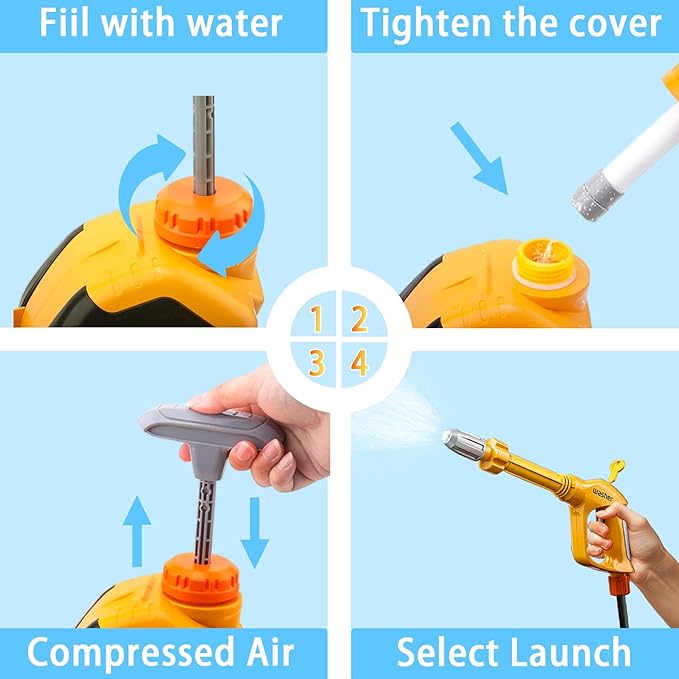 Car Wash Toys for Kids Ages 3-8, Manual Pressure Washer with 60oz Tank, Realistic Pretend Play Cleaning Set with Sponge & Towel, Outdoor Garden Water Toys Gift for Toddler Boys Girls