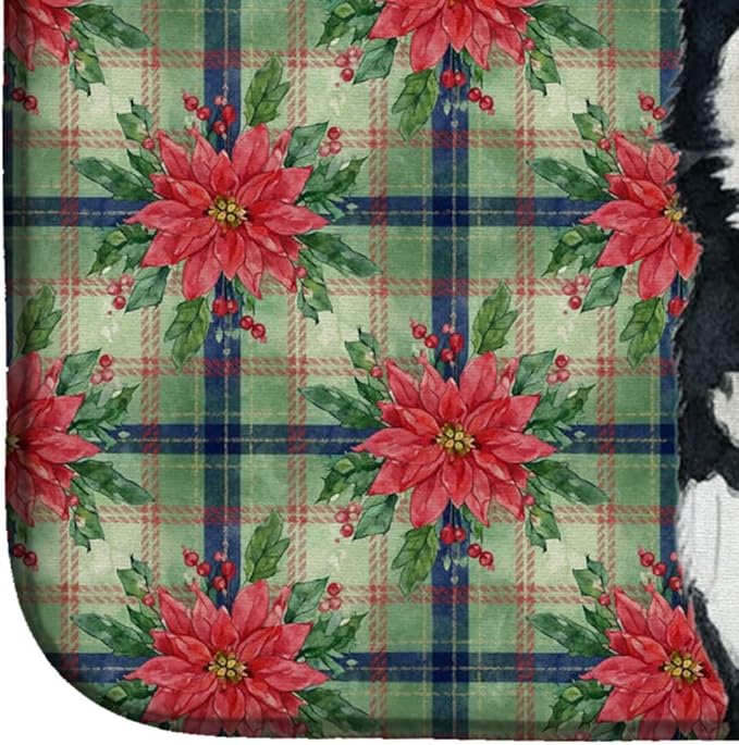 Caroline's Treasures Black and White Alaskan Malamute Christmas PoinsettIas Dish Drying Mat Absorbent Dish Drying Mat Pad for Kitchen Counter Dish Drainer Mat for Countertop, 14 x 21", Multicolor