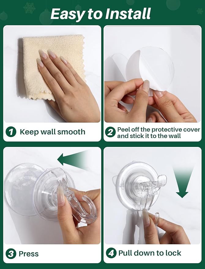 5 Pack Wreath Hangers for Front Door, Heavy Duty Suction Cup Hooks with Adhesive Suction Tab, Removable Garland Hanger for Christmas, No Damage Wreath Hook for All Surfaces, Holds up to 11 Lbs