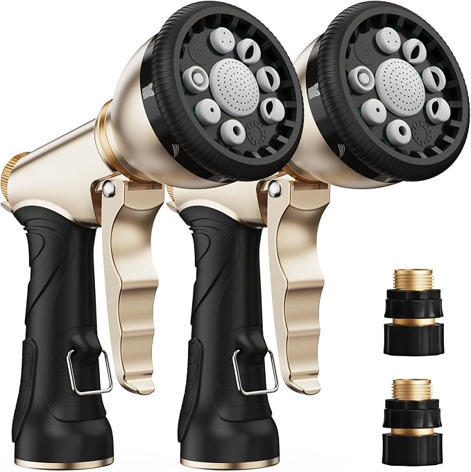 RAINPOINT Garden Hose Nozzle, Hose Sprayer Nozzle with 9 Spray Patterns, High Pressure Water Hose Nozzle Heavy Duty Metal Hand Sprayer, Watering Plants and Lawn, Car Washing, Pet Showering