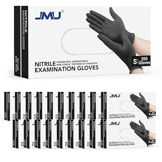 JMU Black Nitrile Disposable Exam Gloves Small | 3.5 Mil, Latex Free, Powder Free | 4000 Count Bulk Case | for Medical, Food Prep, Cleaning