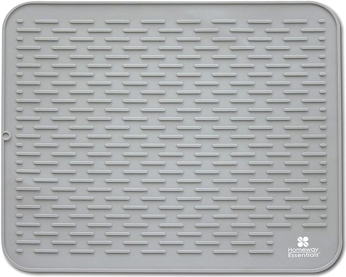 Silicone Dish Drying Mat - 17 x 15 - Large Dish Drying Mat, Counter top Mat, Dish Draining Mat, Sink Mat, Large Silicone Trivet (LARGE, GREY)