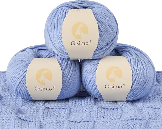 100% Merino Wool Yarn, 6-Ply Luxurious and Soft Yarn for Hand Knitting & Crocheting, 1.76 OZ/50g, 127 yds/116 Meters (Baby Blue, 3 Balls)