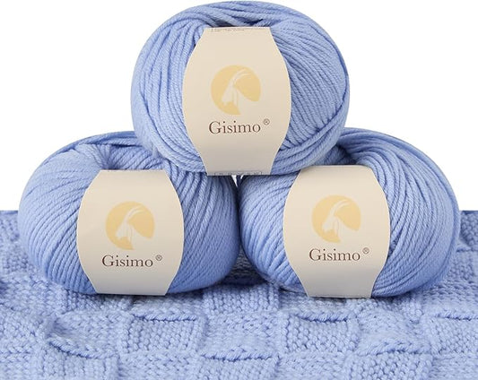 100% Merino Wool Yarn, 6-Ply Luxurious and Soft Yarn for Hand Knitting & Crocheting, 1.76 OZ/50g, 127 yds/116 Meters (Baby Blue, 3 Balls)