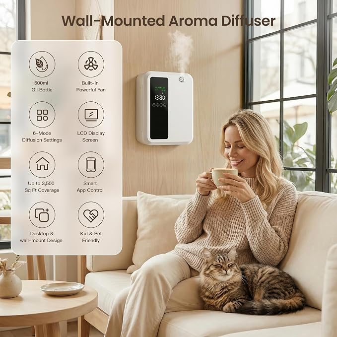 Waterless Essential Oil Diffuser with 500 mL Capacity, Scent Air Machine for Hotel/Office/Home, Up to 3500 sq.ft, App Control Scent Diffuser (White)