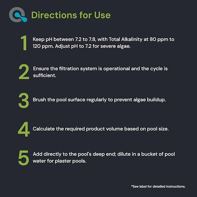 AquaDoc Copper Pool Algaecide for Swimming Pools - 64 oz - 90 Day Algaecide for Inground & Above Ground Pools - Non-Foaming, Non-Staining Formula, Reduces Chlorine Demand