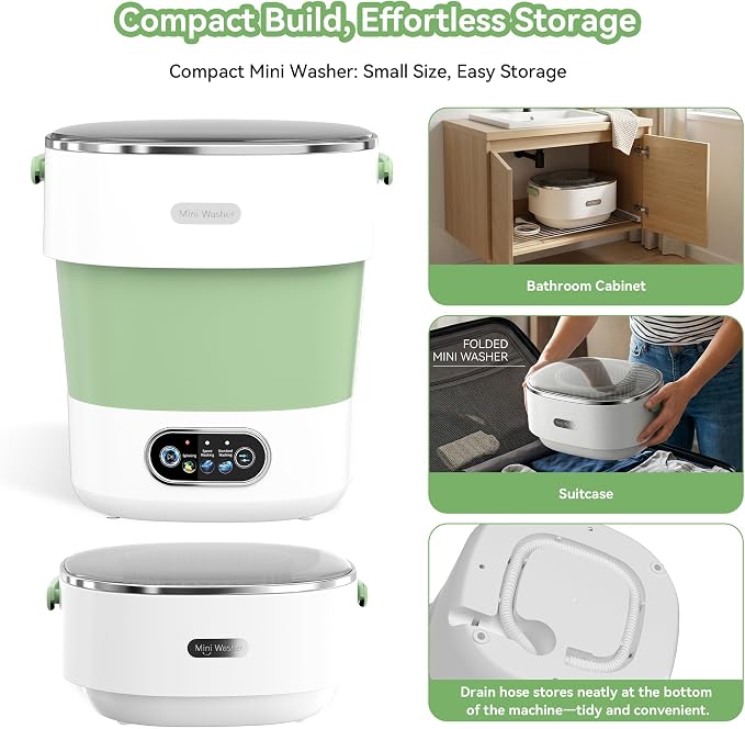 JUJOJB Portable Foldable Mini Washing Machine for Delicates & Small Loads | Portable 20L foldable washer with spin basket 3 wash modes. Ideal for baby clothes, underwear, dorms, RVs
