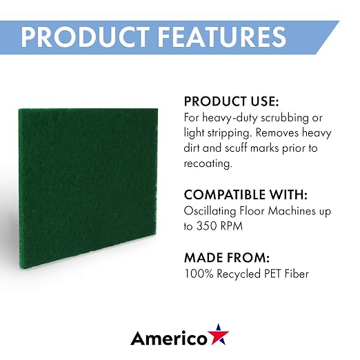 Americo Green Scrub Floor Pad, 14"x20", 5 Pads/Case, Cleaning Pad for Hard Surfaces, Made of 100% Recycled Content, USA Made