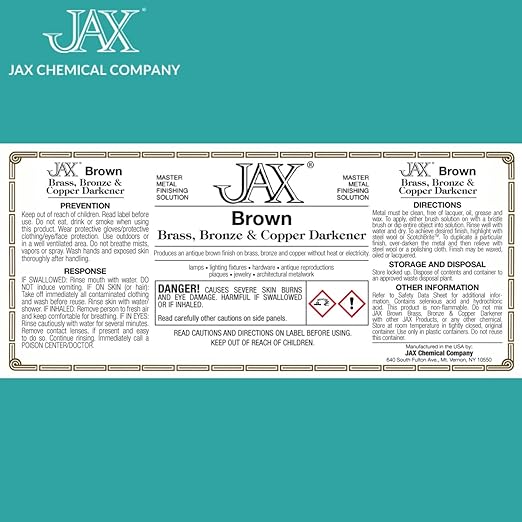 JAX Brown Darkener - Metal Finishing Solution - Antique Finish without Heat or Electricity - Pint