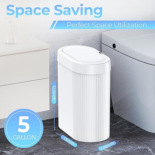 jinligogo 3 Pack 5 Gallon Bathroom Trash Can with Lid, Automatic Motion Sensor White Trash Can, Touchless Slim Waterproof Garbage Bin for Kitchen, Bedroom, Office, and Bathroom