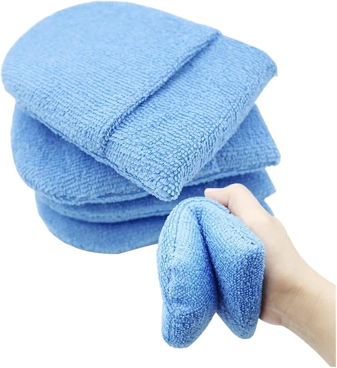 2/4pcs Soft Microfiber Car Waxing Applicator Mitts Polishing Sponge Finger Wax Foam Washing Pad Auto Detailing Cleaning Tools(Blue 4pcs)