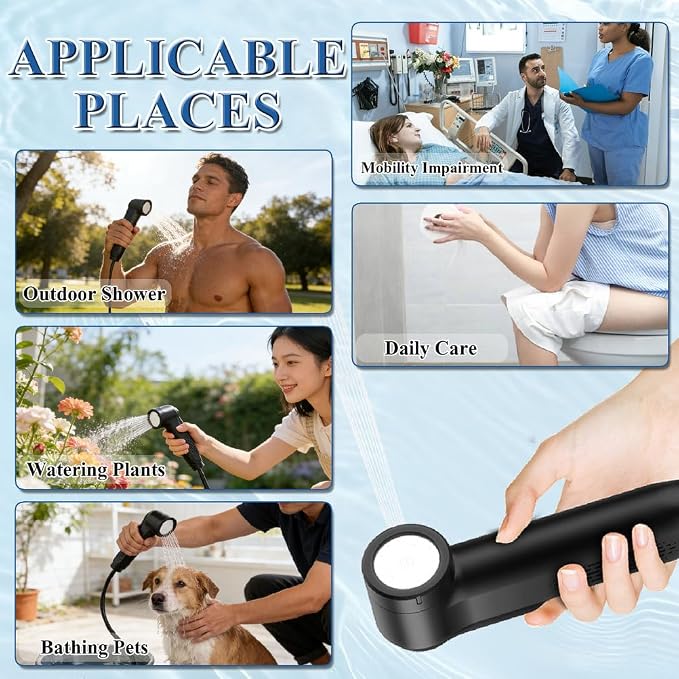 Portable Bidet for Travel,Electric Handheld Bidet Sprayer with 2.5L Peri Bottle & Adaptor,Dual Spray Modes,USB-C High Pressure Shower Toilet Butt Washer for Elderly Women Men Hygiene Camping Home