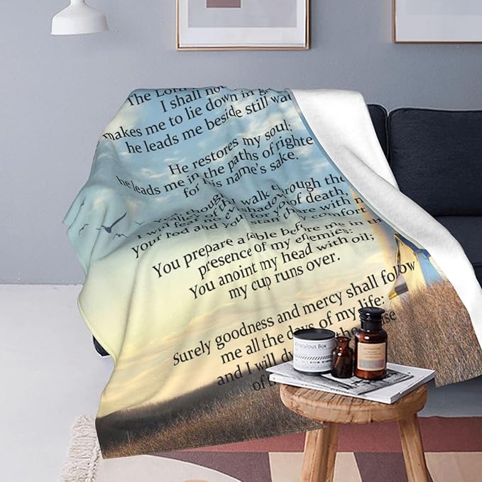Psalm 23 Blanket Christian Lighthouse Gifts Religious Bible Verse Scripture Throw Blanket Comfy Plush Flannel Fleece Warm Soft Fluffy Fuzzy Blanket for Prayer Women Teens for Bed Sofa Couch 50"X60"
