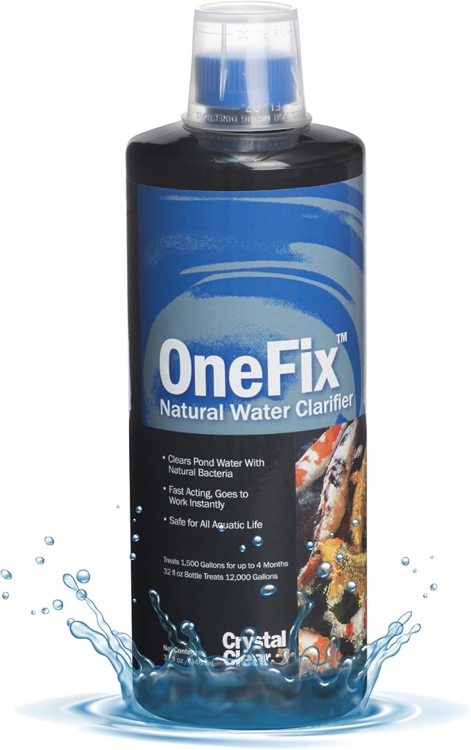 CrystalClear OneFix Beneficial Bio Clarifier Treatment, 32 Ounce | For clear water gardens, small outdoor ponds & fountains; koi fish, plant & pet safe formula