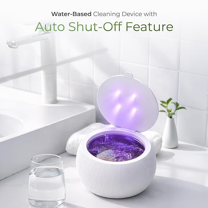 Pursonic 42kHz Ultrasonic Cleaner Pod with UV-C Light & Smart One-Touch - Water-Based Cleaning Device with Auto Shut-Off Feature for Coins, Dentures, Aligners, Jewelry & Toothbrush Heads