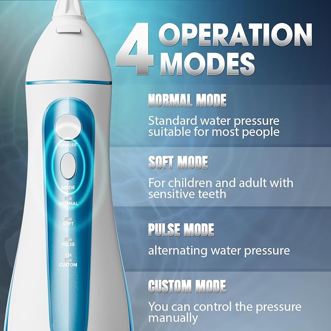 Nicwell Water Dental Flosser Pick for Teeth: 4 Modes Cordless Portable Rechargeable Oral Irrigator IPX7 Waterproof Cleaner Pik Deep Cleaning Flossing Pic Machine for Home Travel
