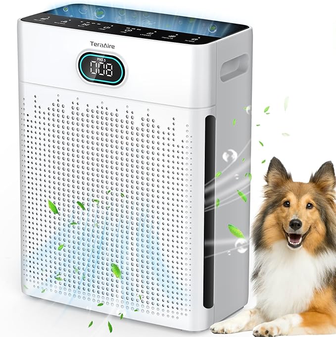 Air Purifiers for Home, PM 2.5 Air Quality Monitor Cover Up to 2200 Ft² with Pet mode, Timer, H13 HEPA Air Purifier with Washable Pre-filter, Fragrance Sponge for Smoke, Odor, Dander, Pollen (Black)