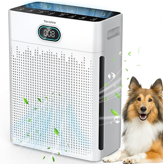 Air Purifiers for Home, PM 2.5 Air Quality Monitor Cover Up to 2200 Ft² with Pet mode, Timer, H13 HEPA Air Purifier with Washable Pre-filter, Fragrance Sponge for Smoke, Odor, Dander, Pollen (Black)