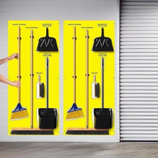 Clean & Sweep 5S Shadow Board/Wall Mount Broom Holder, 68" x 30" Board, 5S Cleaning Station - Board Only, Tools Sold Separately, Made in The USA by AccuformNMC, Yellow/White, PSB114YLWT