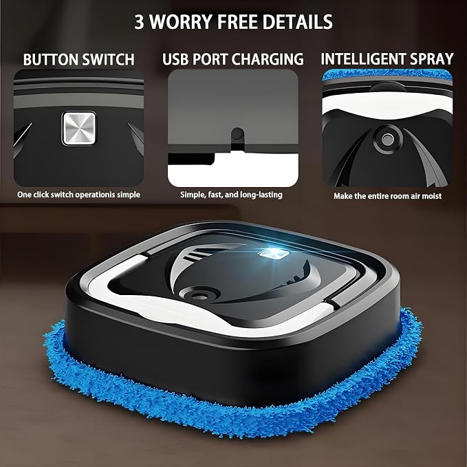 Automatic Robot Mop,Dual Use of Dry and Wet,Spray Function,Rechargeable Low Noise Intelligent Mopping Machine,Suitable for Bedrooms,Kitchens,Living Rooms