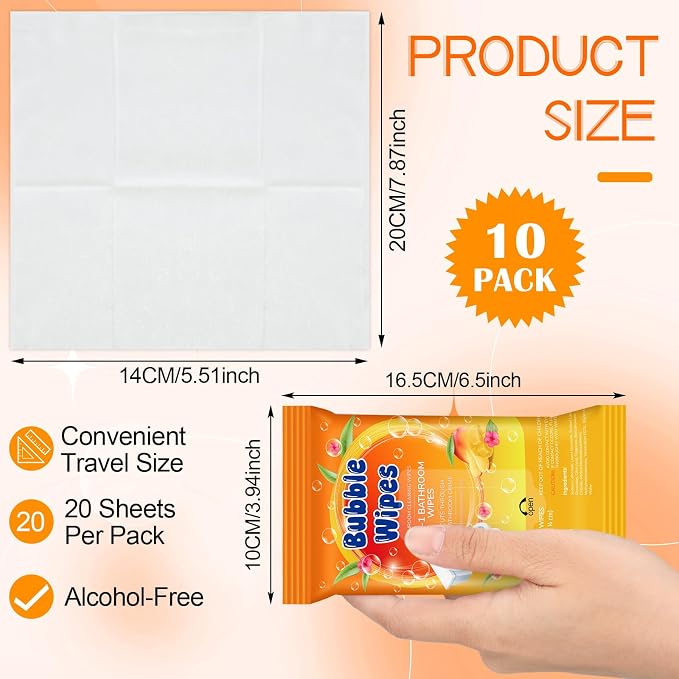 10 Pack Bathroom Cleaning Wipes 200 Count Mango Scent 2-in-1 Wipes Cleaner for Bathroom Toilet, Sink, Tile & Shower -Reusable Sealable Pouch, No Scrubbing Needed
