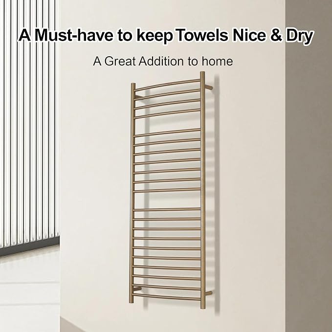 Electric Towel Warmer - Wall Mounted Bathroom Heated Towel Rack, Plug-in Design & Brushed Stainless Steel Finish Gold 21 Bar
