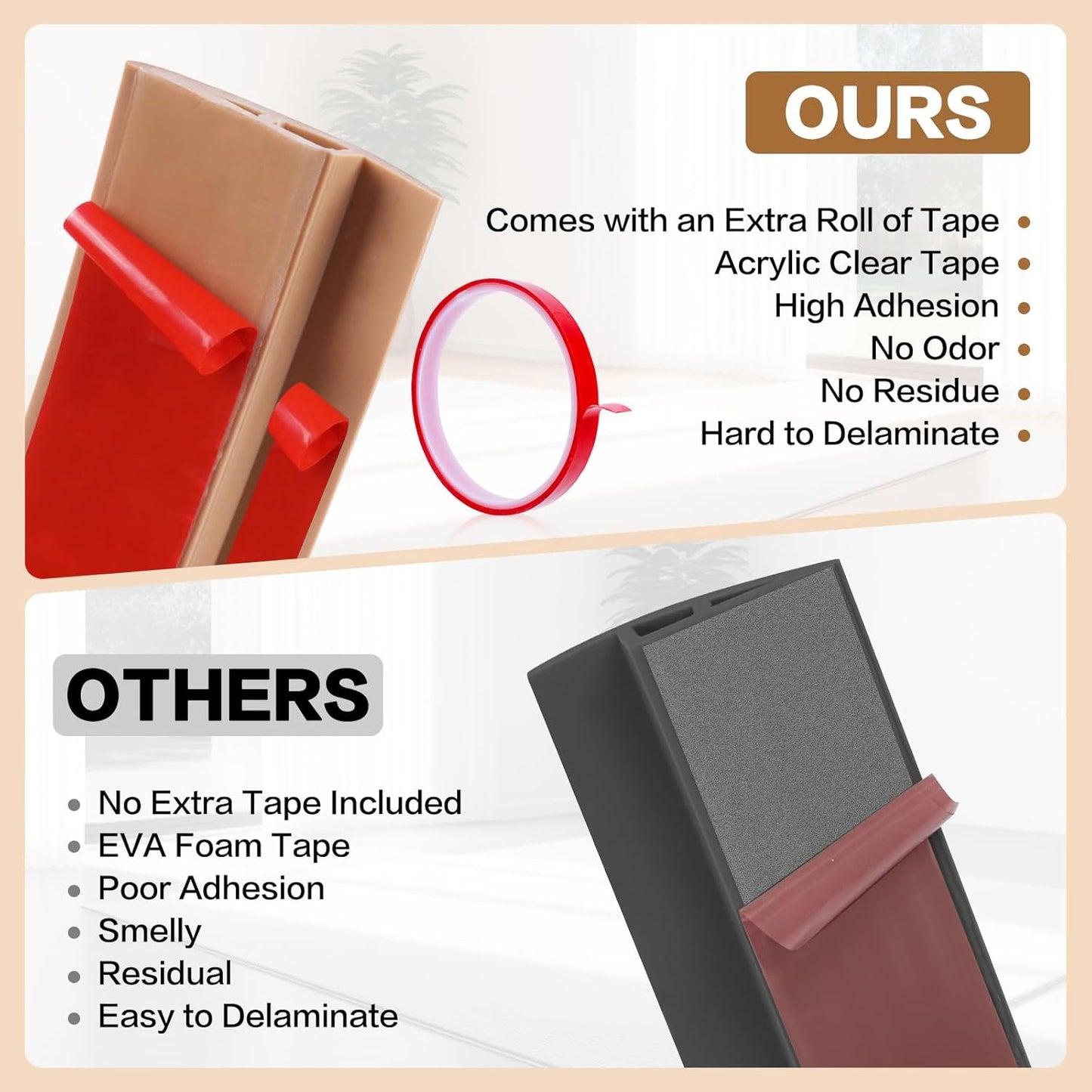 Floor Transition Strip Vinyl Door Threshold Ramp Self Adhesive Carpet Edging Strip Doorway Edge Trim, Overlap Edge Reducer for Laminate Carpet, Floor, Tile (Brown Wood Grain, 2/5" to 3/5", 10Ft)