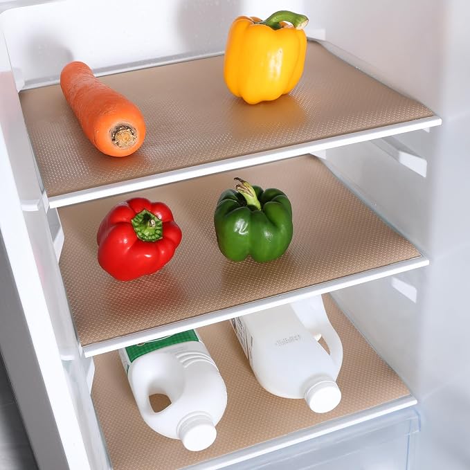 Beige Shelf Liners for Kitchen Cabinets Non Adhesive Drawer Liner for Bathroom Waterproof Refrigerator Liners for Shelves Fridge Plastic Mats Cabinet Cupboard Liner 23.6 x 157.4 Inches