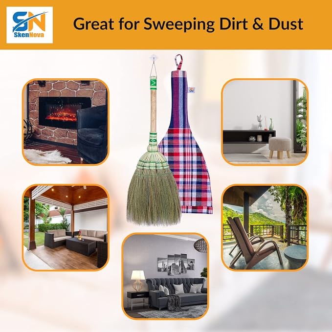 24-inch Tall of Thai Natural Grass Broom Asian Broom for RV's Camping Tent & Training Children Cleaning