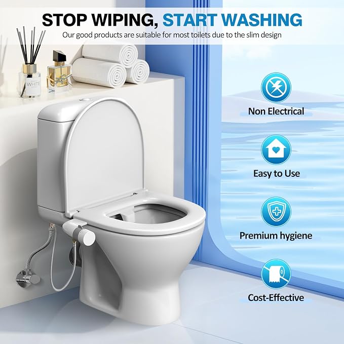 Non-Electric Bidet Dual Mode Bidet Attachment for Toilet, Ultra Slim Rotary Switch Retractable Nozzles for Rear & Feminine Cold Water Wash, Adjustable Water Pressure, Stainless Steel Inlet
