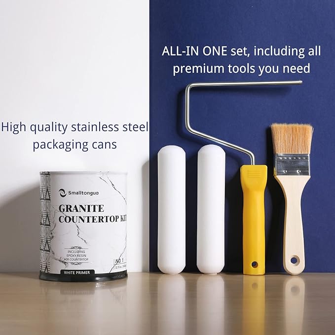 Smalltongue White Marble Countertop Paint Kit(Including Epoxy Resin), All-IN-ONE Set, Cover Up to 35 SQ. FT., For Marble, Granite, Formica, Laminate, Ceramic Tile etc.
