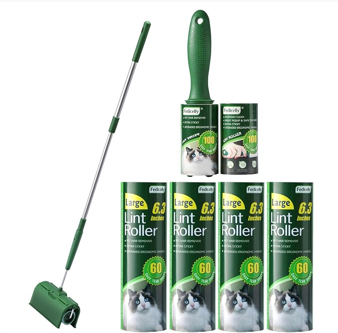 Fedicelly Lint Rollers Pet Hair Extra Sticky Floor with Long Handle,Large Cat Dog Hair Remover Laundry Clothes Carpet Furniture,6.3 inches Wider with 320 Sheets Giant Lint Remover Brush for Couch