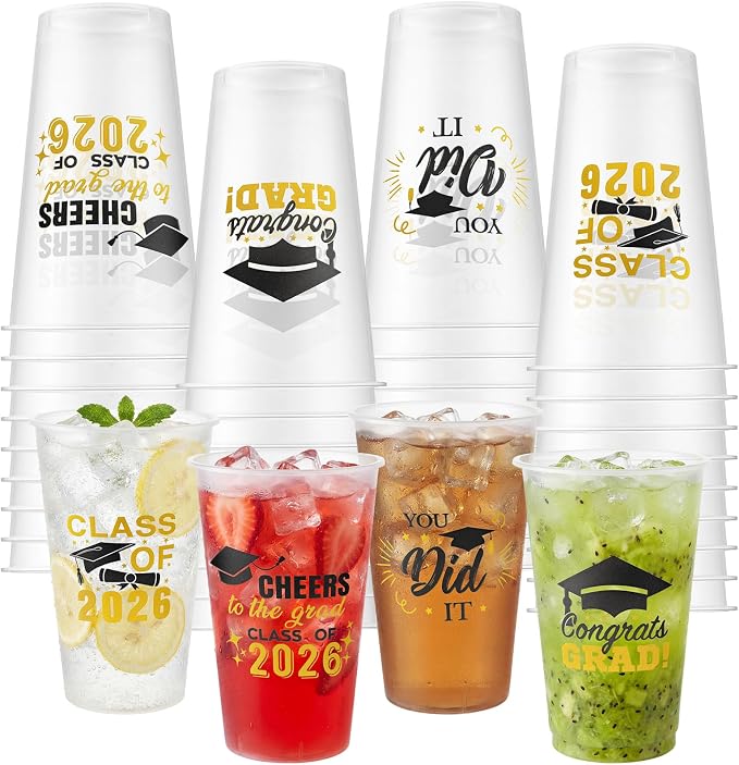 Yungyan 100 Pcs Frosted Graduation Cups 2026 Frosted Plastic Cups 16 oz Disposable Graduation Party Favors Congrats Grad Tableware Decoration for School Supplies