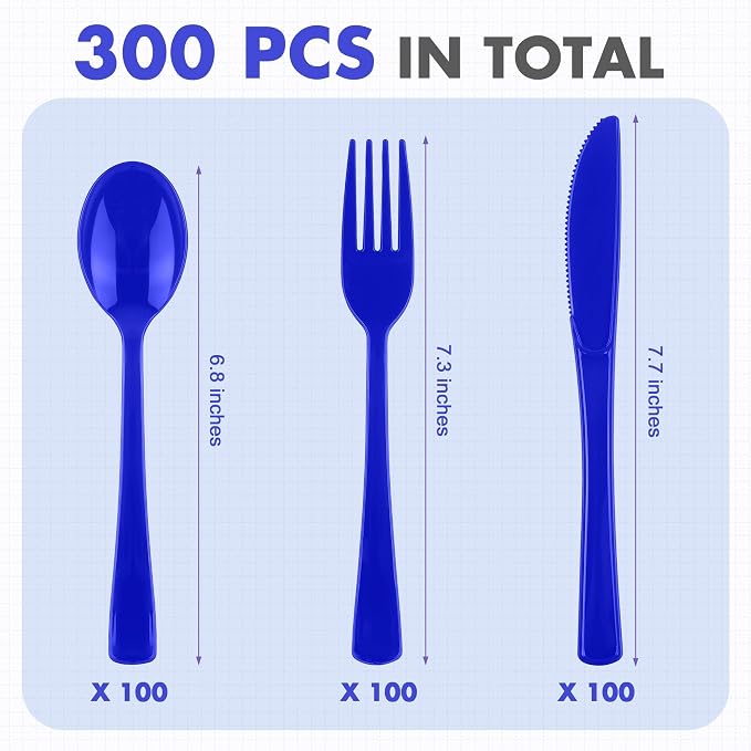 Kochorie 300 Pieces 4th of July Plastic Silverware, Heavy Duty Independence Day Cutlery Set, Disposable Plastic Utensils Includes Spoons Forks Knives for Memorial Day Veterans Day, Red Blue White