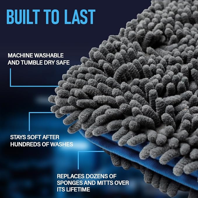 Rapid Dry Towels Mach 2 Speed Car Wash Towel | 23.5 x 11.9 in | Chenille Microfiber Car Wash Cloth | 7X Larger Than Wash Mitt | Ultra Absorbent, Scratch-Free, Auto Detailing Towel for Cars SUVs Trucks