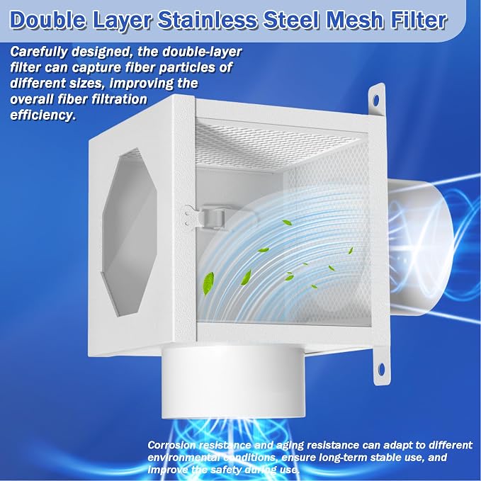 Dryer Lint Trap, Indoor Dryer Vent Kit with Lint Catcher, Metal Dryer Duct Lint Trap with 90° Degree Dryer Vent Elbow, Easy Clean Filter, Transparent Door & Clamps Aluminum Foil Tape Cleaning Brush