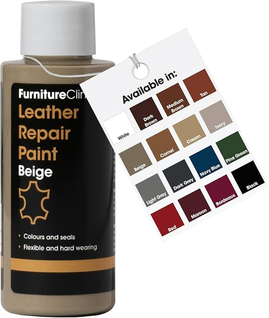 Furniture Clinic Leather Repair Paint | 2-in-1 Seal and Color | Use on Scratches, Tears, and Holes in Car Seats, Furniture | Quick and Easy Leather Repair Kit for Furniture (Beige, 50ml / 1.7oz)