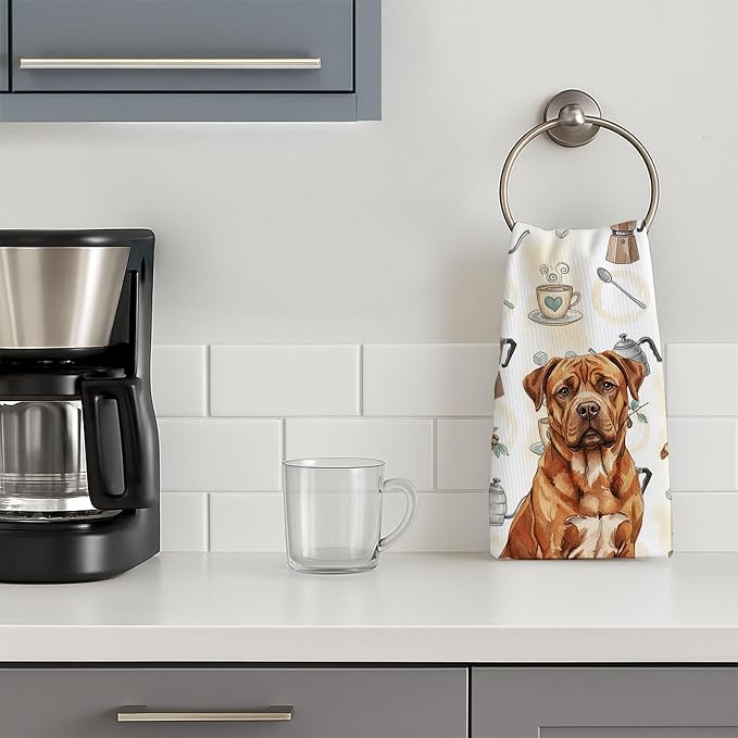 Caroline's Treasures Mahogany Dogue de Bordeaux Coffee Bar Kitchen Towel Velour Plush Front and Cotton Loop Back Machine Washable