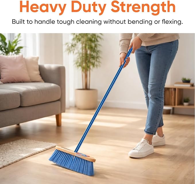 Superio Heavy Duty Alloy Steel Mop & Broom Handle, 48 Inch Long, Universal Threaded Metal Handle for Cleaning Tools, Durable Rust-Resistant Pole with Hanging Loop, Grey, 2 Pack